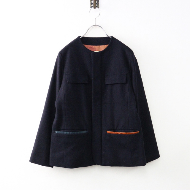 パラスパレス ウール縮絨 レザーパイピングジャケット ダークネイビー  