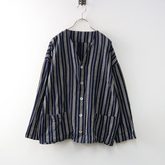 美品 ヤンマ産業 YAMMA 会津木綿 古代縞 ダボ袖ジャケット/ネイビー 
