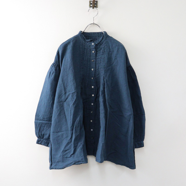 2021AW ネストローブ nest Robe リネンピンタックブラウス F/ブルー系  