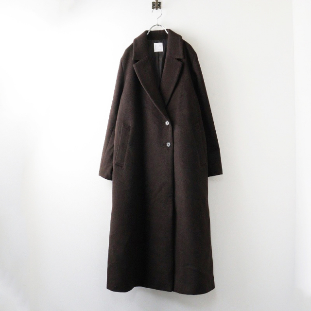 ダークブラウン ロングコート アジャスタブルウールロングコート crewre online shop / アジャスタブルウールロングコート