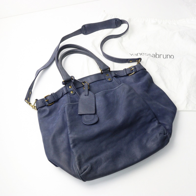 ヴァネッサブリューノ vanessabruno レザー2wayバッグ/ネイビー トート  