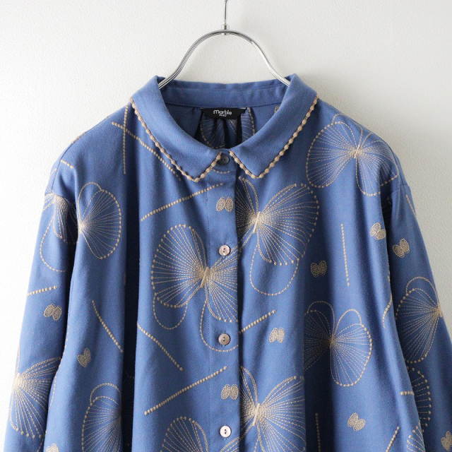美品 2024AW マーブルシュッド marble SUD EMB gene フレアシャツ  