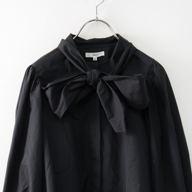 yori リボンパフスリーブブラウス ブラック ヨリyori リボン