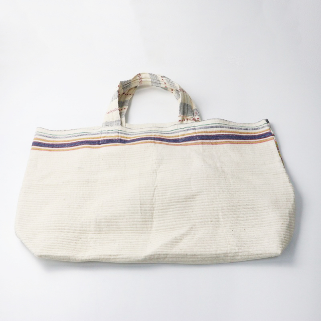 極美品 インジリ INJIRI コットンマルチボーダートートバッグ/オフ  