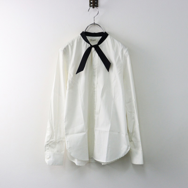 SAINT LAURENT - Archive 2012 SAINT LAURENT PARIS 313495 サンローランパリ クレリックリボンシャツ F36 ホワイト/ブラウス【2400014387605】 Archive 2012 SAINT LAURENT PARIS 313495 サンローランパリ
