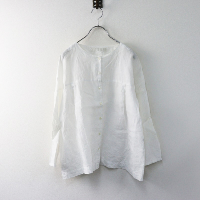 リゼッタ Lisette リネンノーカラーブラウス 36/ホワイト シャツ 長袖 前開き 羽織り トップス【2400014409918】 リゼッタ Lisette リネンノーカラーブラウス 36/ホワイト シャツ