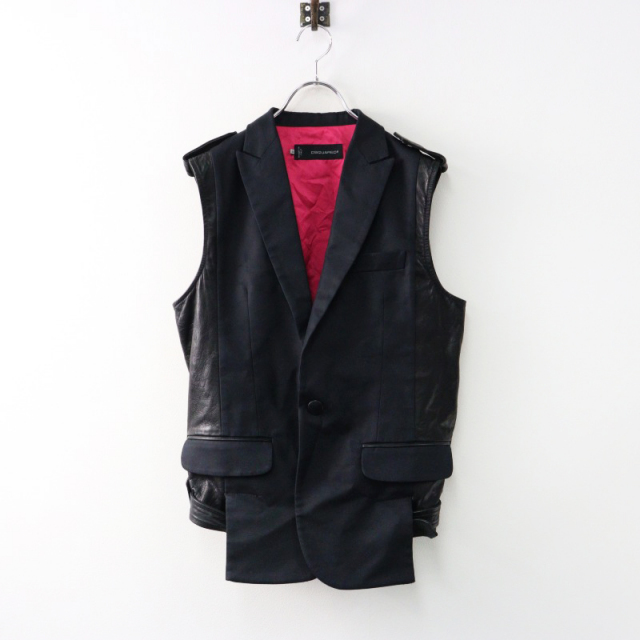 良品 ディースクエアード DSQUARED2 コットンシルクXレザー 前後切替  