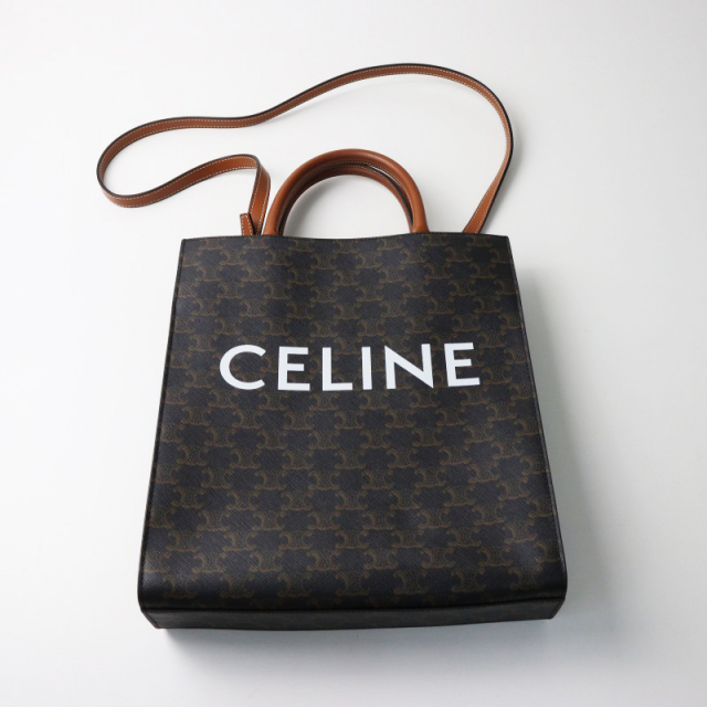 CELINE ロゴ トートバッグ ブラウン/ブラック 美品 セリーヌ CELINE スモール バーティカルカバ トリオンフ