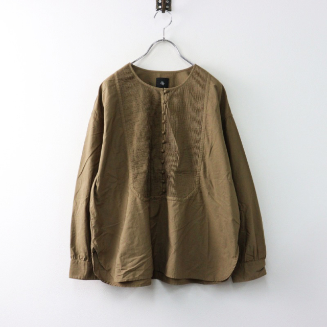 メゾンドソイル maison de soil ブザム ピンタック ノーカラー ブラウス /ベージュ トップス 長袖 カットソー シャツ【2400014442205】 メゾンドソイル maison de soil ブザム ピンタック ノーカラー