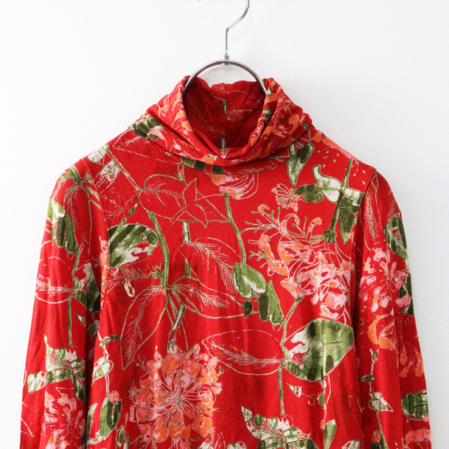 当時物 ケンゾー KENZO ビンテージ ストレッチレーヨン フラワープリント ハイネック長袖カットソー M レッド/花柄【2400014444780】 期間限定価格】当時物 ケンゾー KENZO ビンテージ ストレッチ