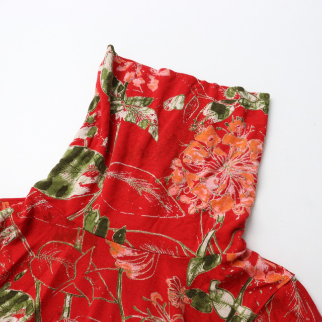 当時物 ケンゾー KENZO ビンテージ ストレッチレーヨン フラワープリント ハイネック長袖カットソー M レッド/花柄【2400014444780】 期間限定価格】当時物 ケンゾー KENZO ビンテージ ストレッチ