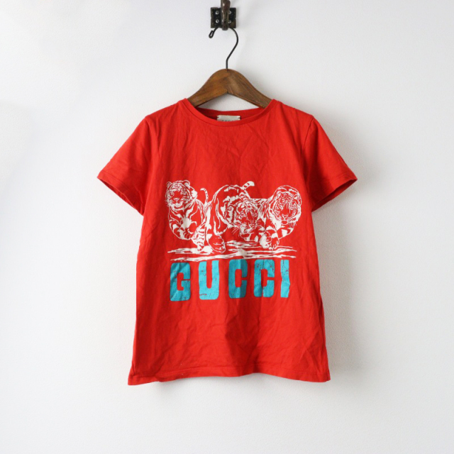 イタリア製 キッズ グッチ GUCCI タイガープリント Tシャツ 8/レッド トップス 半袖 カットソー プルオーバー 子供服【2400014450590】 イタリア製 キッズ グッチ GUCCI タイガープリント Tシャツ 8