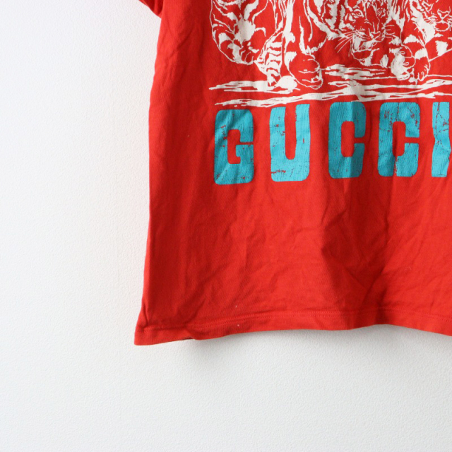イタリア製 キッズ グッチ GUCCI タイガープリント Tシャツ 8/レッド トップス 半袖 カットソー プルオーバー 子供服【2400014450590】 イタリア製 キッズ グッチ GUCCI タイガープリント Tシャツ 8