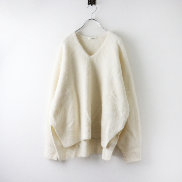 2022AW ルージュヴィフ Rouge vif FOX＆Cashmere Vネックゆったりニットプルオーバー/オフホワイト フォックス カシミヤ【2400014482300】 FOX＆Cashmere Vネックゆったりニットプルオーバー（ニット