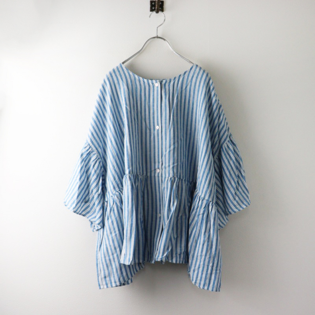 完売品☆新品☆ニコアンド☆COMFORTリネンワイドブラウス Ｌブルーストライプ niko and… ブラウス シャツ COMFORTリネンワイドブラウス