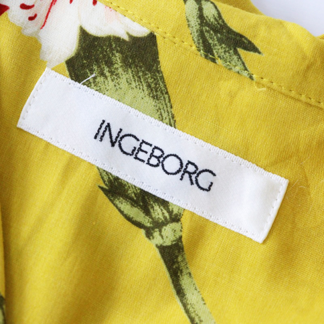 花柄 黄色 イェロー インポート ブラウス シャツ 美品 インゲボルグ INGEBORG フラワープリントオープンカラー