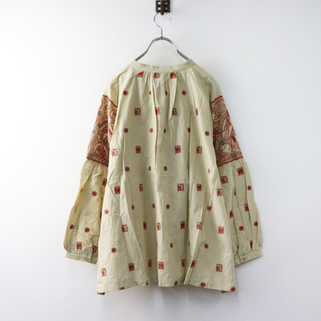 マーブルシュッド わらい 刺繍 ギャザー ブラウス シャツ marble SUD 美品 2023SS マーブルシュッド marble SUD EMB FOLKS バンド