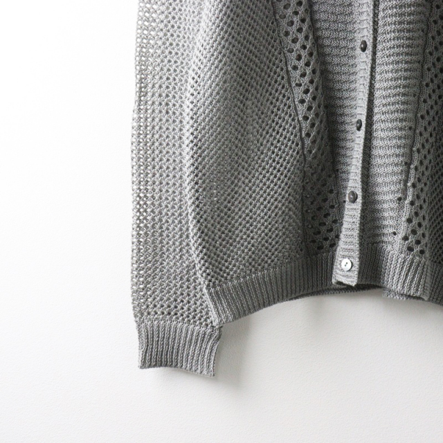 美品 ミズイロインド mizuiro ind mesh pattern メッシュパターン カーディガン /グレー 羽織り Ｖネック 透かし編み【2400014501285】 美品 ミズイロインド mizuiro ind mesh pattern メッシュ