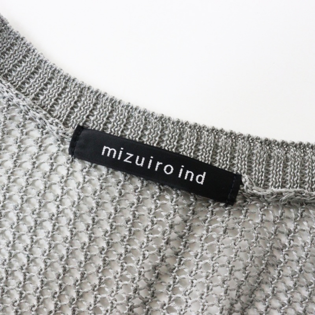 美品 ミズイロインド mizuiro ind mesh pattern メッシュパターン カーディガン /グレー 羽織り Ｖネック 透かし編み【2400014501285】 美品 ミズイロインド mizuiro ind mesh pattern メッシュ