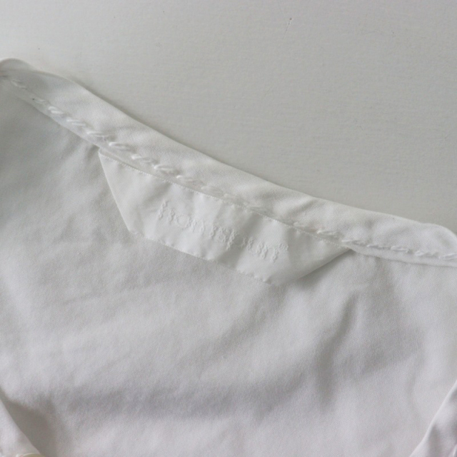 ホームスパン homspun コットン ノーカラーシャツブラウス S/ホワイト トップス 前開き 長袖【2400014496291】 ホームスパン homspun コットン ノーカラーシャツブラウス S