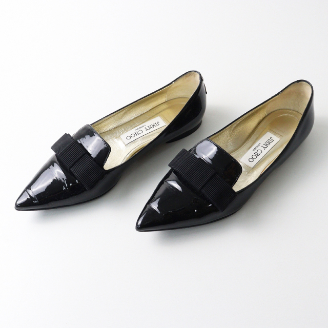 美品 ジミーチュウ JIMMY CHOO GALA パテントレザーリボンポイン