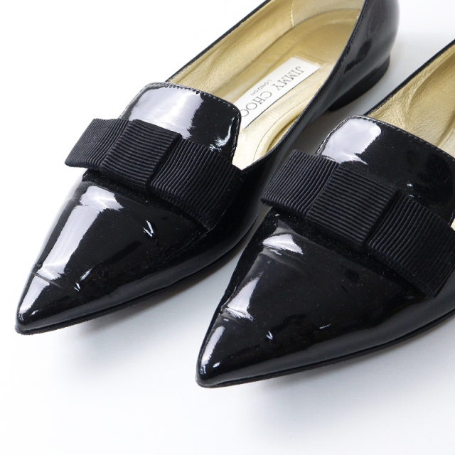 【極美品】JIMMY CHOO ジミーチュウ リボン メッシュ フラットシューズ 美品 ジミーチュウ JIMMY CHOO GALA パテントレザーリボンポイン