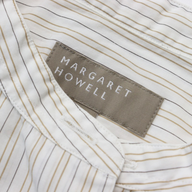 マーガレットハウエル ストライプシャツ S MARGARET HOWELL TEXTURED STRIPE COTTON SHIRTS 034WHITE