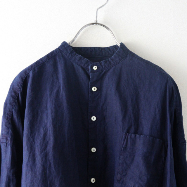 ネストローブ nest Robe リネン バンドカラーシャツ F/ネイビー