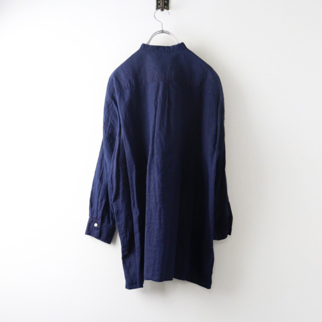 ネストローブ nest Robe リネン バンドカラーシャツ F/ネイビー