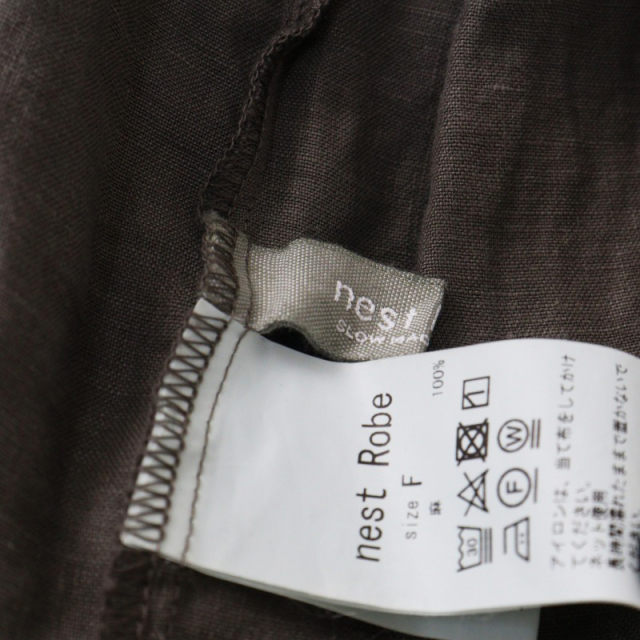 2024AW 定価2.7万 ネストローブ nest Robe リネンスクエアカラーブラウス F/チャコール系 トップス リボン ギャザー【2400014517019】 2024AW 定価2.7万 ネストローブ nest Robe リネンスクエアカラー