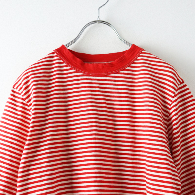 フォーティーファイブアール 45R 4545縞の45星Tシャツ 5/レッド ボーダー カットソー ジンバブエコットン プルオーバー【2400014517286】 フォーティーファイブアール 45R 4545縞の45星Tシャツ 5/レッド