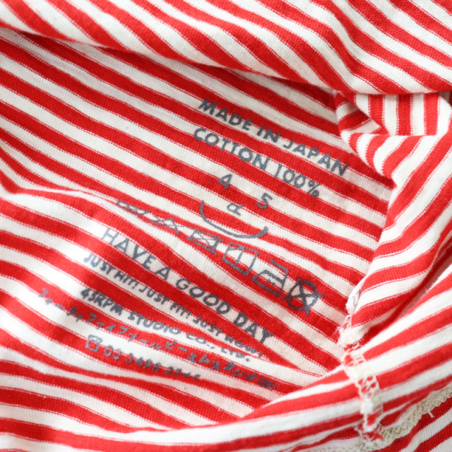 フォーティーファイブアール 45R 4545縞の45星Tシャツ 5/レッド ボーダー カットソー ジンバブエコットン プルオーバー【2400014517286】 フォーティーファイブアール 45R 4545縞の45星Tシャツ 5/レッド