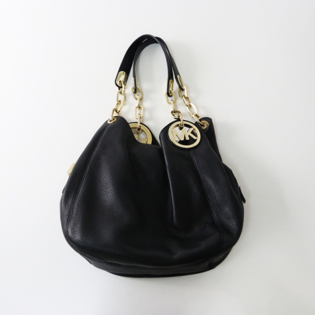 良品✨ マイケルコース ハンドバッグ レザー 黒 金 ロゴ 金具 カバン 希少 マイケルコース MICHAEL KORS レザーハンドバッグ/ブラック