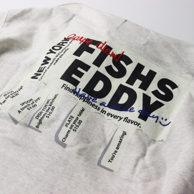 【美品】ニコアンド　フィッシュエディ　裏起毛　ライトグレー　パーカー　Mサイズ FISHS EDDY パーカー 「Fishs Eddy(フィッシュエディ)」裏起毛