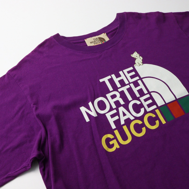 THE NORTH FACE x GUCCI ロゴTシャツ 紫 XXL 人気 良品 メンズ グッチ X ノースフェイス GUCCI x THE NORTH