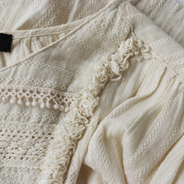 【美品】マーブルシュッド シャツワンピース ロング丈 ベルト レース コットン マーブルシュッド marble SUD ドビー刺繍 レース切替 ノーカラー