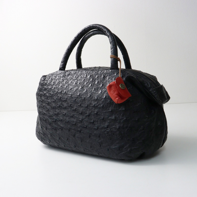 美品 イビサ IBIZA オーストリッチ ハンドバッグ/ブラック レザー 