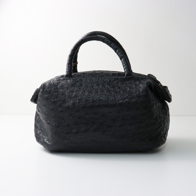 美品 イビサ IBIZA オーストリッチ ハンドバッグ/ブラック レザー 