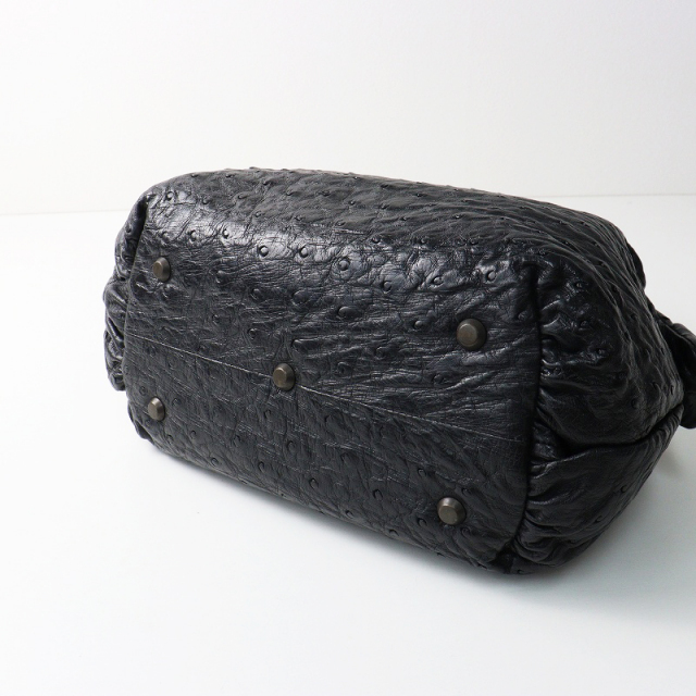 IBIZA イビサ　バッグ　ハンドバッグ　オーストリッチレザー 美品 イビサ IBIZA オーストリッチ ハンドバッグ/ブラック