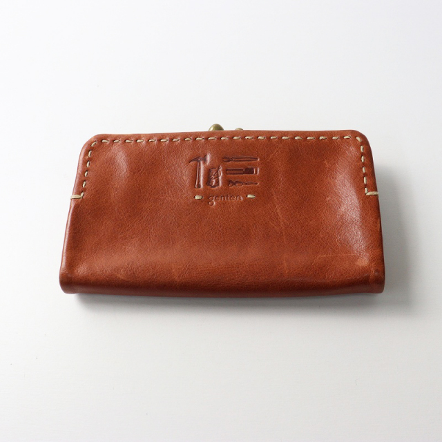 ゲンテン genten がま口 レザーロングウォレット ブラウン/本革 長財布