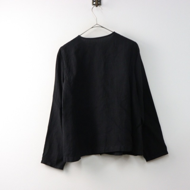 ネストローブ nest Robe 製品染めリネンフリルブラウス/ブラック