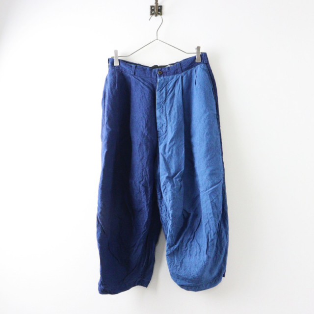 ハレルヤ HALLELUJAH リネン インディゴ切替 タック入 ワイドパンツ  