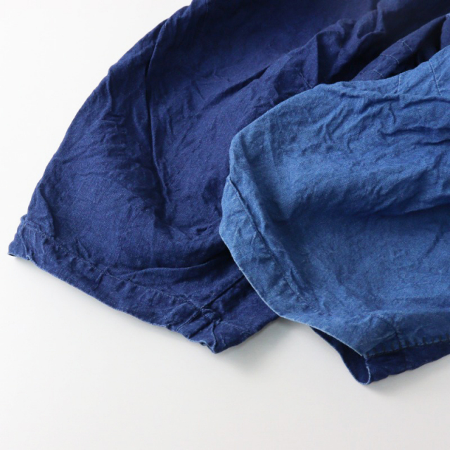 ハレルヤ HALLELUJAH リネン インディゴ切替 タック入 ワイドパンツ  