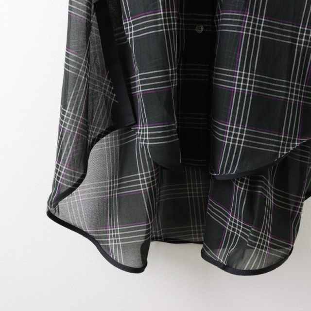2022SS サカイ sacai Glencheck Mix Shirt ギンガムチェック ミックス シャツ 1/グレー系 スリット シアー ブラウス【2400014547818】 2022SS サカイ sacai Glencheck Mix Shirt ギンガムチェック ミックス