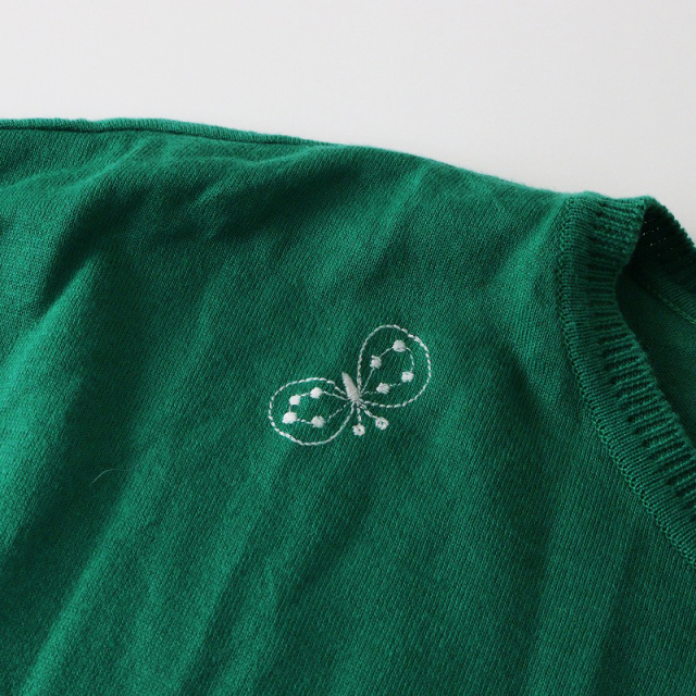 美品 ミナペルホネン choucho 刺繍　半袖　グリーンワンピース 38 美品 ミナペルホネン choucho 刺繍 半袖 グリーンワンピース 38