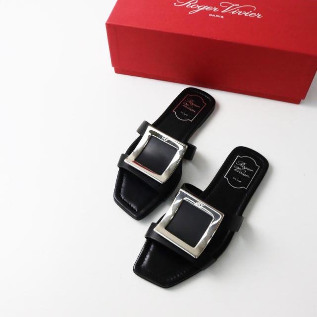 [売り切りたいから値下げ]rogervivierサテン フラットシューズ 35 ロジェヴィヴィエ ROGER VIVIER フラットシューズ 売り切りたい