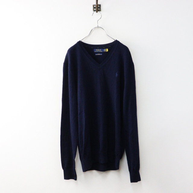 ポロラルフローレン Vネック ウールニット セーター 現行タグ ポニー刺繍 M ポロbyラルフローレンPOLO by Ralph Lauren ワンポイントポニー