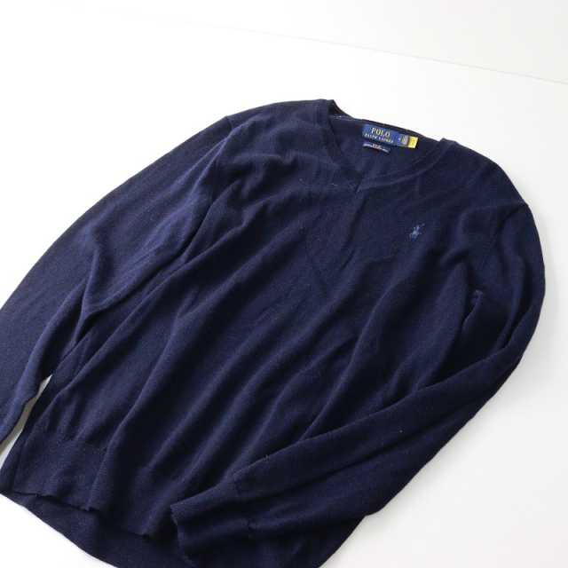 ポロラルフローレン Vネック ウールニット セーター 現行タグ ポニー刺繍 M ポロbyラルフローレンPOLO by Ralph Lauren ワンポイントポニー
