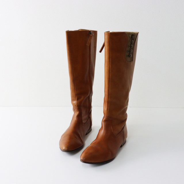 ショセ chausser レザーロングブーツ 38/ブラウン サイドジップ ショセ chausser レザーロングブーツ 38/ブラウン サイドジップ
