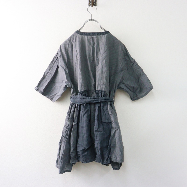 2025SS メゾンドソイル maison de soil COTTON&LINEN PATCHWORK GATHERED WRAP BLOUSE 2＼グレー ブラウス【2400014585834】 期間限定価格】2025SS メゾンドソイル maison de soil COTTON&LINEN